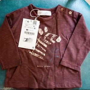 Zara 1-3 month maroon top with Zebra print and button closure